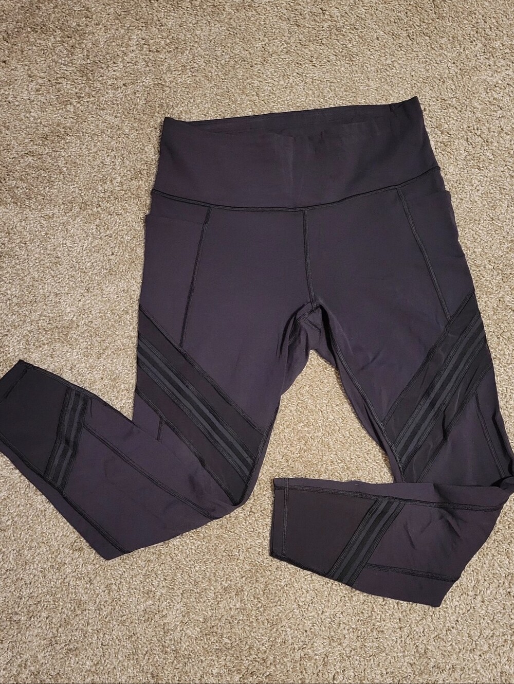 Athleta Black High-Waist Athletic Leggings with Sheer Stripe Detail